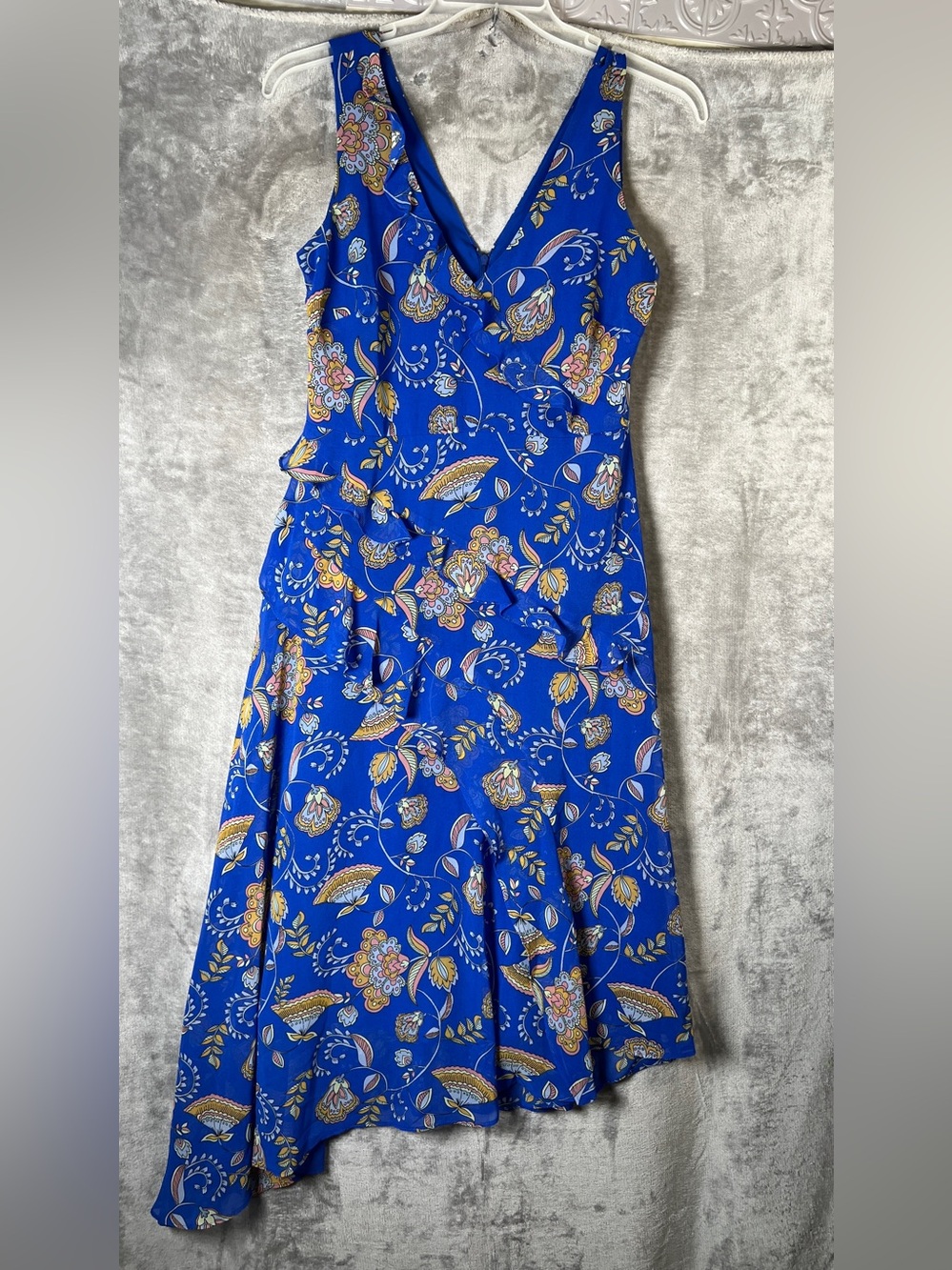 Taylor Royal Blue Floral Asymmetrical Midi Dress